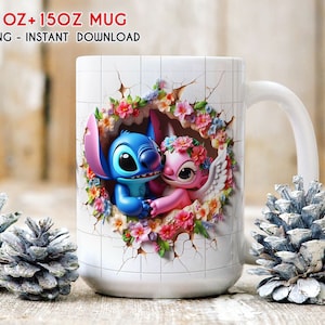 Involucro per tazza floreale con angelo punto 3D, involucro per tazza primaverile 3D, involucro per tazza da 11 oz 15 oz, sublimazione della tazza, Png per tazza di cartone animato, download di file digitali
