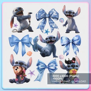 Stitch Coquette Bow Png, Lilo and Stitch 2025 png, Magical castle png, Funny Blue Monster, Ohana Means Family Png, Stitch Bow Png