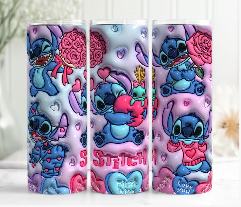 3D Inflated Stitch Valentine Tumbler, 20oz Skinny Tumbler, 3D Puffy Valentine Tumbler, Stitch Valentine Tumbler, Tumbler Png,Insant Download image 4