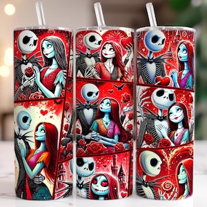 Nightmare Valentine Couple Png, Valentine Movie Couple Tumbler Wrap, 20oz Skinny Tumbler Valentine&#39;s Day Png, Valentine Tumbler Png