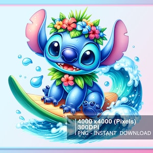 Zabawne kreskówki letnie wibracje Splash Design Png, Cartoon Beach Image Png, Stitch Summer Png, Png Instant Download Digital Download