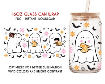 Pantasmas Ghost Png, Spooky Conchas PNG, 16oz Libbey glass can, Halloween PNG, Cute Ghost Design, Concha Sublimation, Mexican Ghost Png