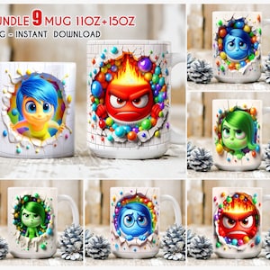 Bundle 3D Mug Inside Out 2 Wrap, 11oz 15oz Inside Out Mug, Mug Wrap, Mug Sublimation, Mug design, Mug Gift, Instant Download