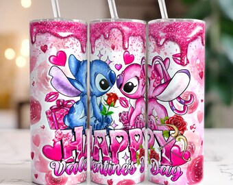 Stitch Valentine Tumbler, 20 Unzen Cartoon Valentine Tumbler, Happy Valentine Day, Love Tumbler Wrap, Sublimation PNG, Instant Download