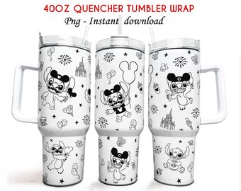 Stitch 40oz Quencher Tumbler Wrap Png, 40oz Handle Tumbler, Stitch Snack 40oz Tumbler Png, Stitch Floral Tumbler, Full Tumbler Wrap Png
