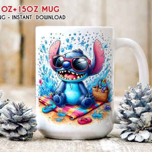 Stitch Summer Mug Wrap, 11oz 15oz Mug Wrap, Mug Sublimation, Mug Wrap, Mug Png Download Instantâneo, Mug Gift, Mug Print