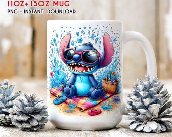 Envoltura de taza de verano de puntada, envoltura de taza de 11 oz 15 oz, sublimación de taza, envoltura de taza, descarga instantánea de taza png, regalo de taza, impresión de taza