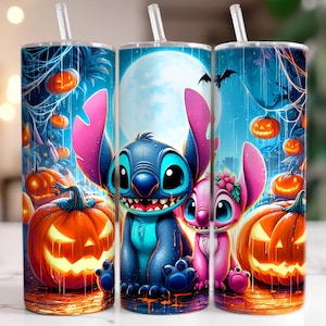 Gobelet d'Halloween ange Stitch, ambiance fantasmagorique d'Halloween pour couple, design, emballage pour sublimation Magic Kingdom, gobelet pour couple horreur téléchargement png