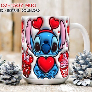 3D Stitch Valentine Mug Wrap, 11oz 15oz Inflated Mug, Valentine Mug Wrap, Happy Valentine&#39;s Day, Xoxo png, Snack Mug Wrap, Valentine Png