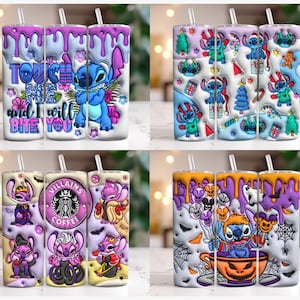 3D 膨らませた漫画バンドル タンブラー、漫画タンブラー、20 オンス スキニー タンブラー、ハロウィーン膨らませたタンブラー ラップ、タンブラー ラップ バンドル、PNG ダウンロード