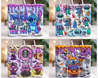 Zestaw 3D nadmuchiwany kubek z kreskówek, kubek z kreskówek, 20-uncjowy chudy kubek, nadmuchiwany kubek na Halloween, zestaw owijek na kubki, pobieranie PNG