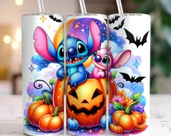 Stitch Angel Spooky Vibes Halloween Png, Design de casal Halloween, Design de sublimação de ponto, Download de impressão de casal Tumbler Png