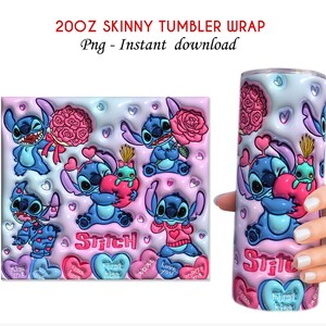 3D Inflated Stitch Valentine Tumbler, 20oz Skinny Tumbler, 3D Puffy Valentine Tumbler, Stitch Valentine Tumbler, Tumbler Png,Insant Download image 3