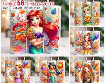 Bundle 56 Cartoon Princess Fall Tumbler, Halloween Spooky Season Tumbler, Autumn  20oz Tumbler Wrap, Halloween Tumbler Png, Instant Download