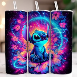 Neonlicht Bunt Stitch Tumbler, 20 Unzen gerader Becher, Cartoon Tumbler Wrap, Cartoon Film Tumbler, Tumbler Sublimation, Png Download