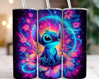 Neonlicht Bunt Stitch Tumbler, 20 Unzen gerader Becher, Cartoon Tumbler Wrap, Cartoon Film Tumbler, Tumbler Sublimation, Png Download
