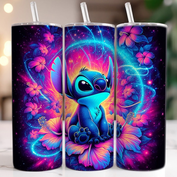 Neon Light Colorful Stitch Tumbler, 20oz Straight Tumbler, Cartoon Tumbler Wrap, Cartoon Movie Tumbler, Tumbler Sublimation, Png Download