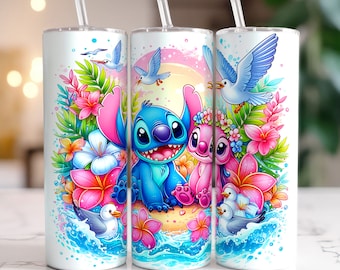 Stitch Angel Summer Tumbler, 20oz Skinny Tumbler, Beach Tumbler, Cartoon Tumbler, Full Tumbler Wrap, Instant Download