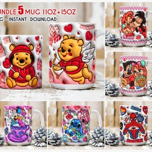 Bundle Cartoon Inflated Mug Wrap, 3D Puffy Cartoon Movie Mug Wrap, 11oz 15oz Mug Bundle, Bundle Mug Png, Mug Sublimation, Digital Download