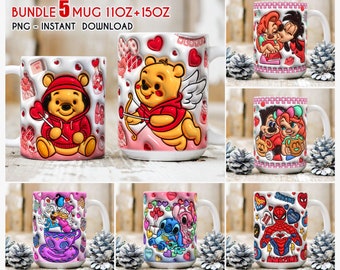 Bundle Cartoon Inflated Mug Wrap, 3D Puffy Cartoon Movie Mug Wrap, 11oz 15oz Mug Bundle, Bundle Mug Png, Mug Sublimation, Digital Download