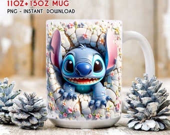 Stitch Mug Wrap, 11oz 15oz Mug Wrap, Cartoon Floral Mug Wrap, Mug Sublimation, Spring  Mug Wrap, Stitch Mug Wrap Png, Instant Download