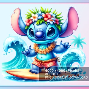 Stitch Summer Vibes Splash Design Png, Cartoon Beach Image Png, Stitch Summer Png, Png Instant Download Digital Download