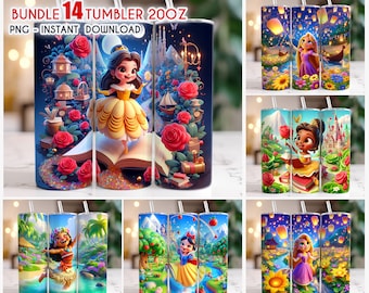 Bundle 14 Princess Tumbler Wrap, 20oz Skinny Tumbler, 3D Princess Tumbler Wrap, Full Tumbler Wrap, Digital File Instant Download