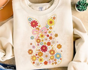 Boho Floral Bunny Easter Png, Easter Bunny png, Coquette Easter png, Retro Easter png, Girly Easter Kids Bow, Bunny png, Spring Floral