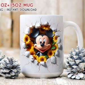3D niedliche Cartoon-Maus Blumen Frühling Becherverpackung, 11 Unze 15 Unze Becherverpackung, 3D Becher Sublimation, Becherverpackung PNG, 3D Becher Png Sofortiger Download