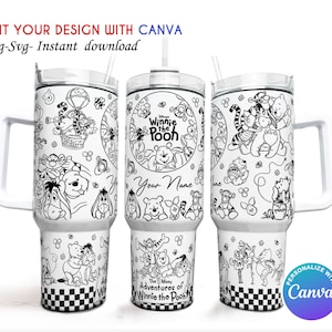 Personalisierte Cartoon 40 Unzen Tumbler Wrap, benutzerdefinierter Name Tumbler, 40 Unzen Quencher Tumbler, Pooh Tumbler Wrap, Canva bearbeitbare Vorlage, PNG Download