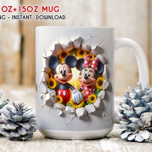 3D Cartoon Maus Floral Frühling Becherverpackung, 11 Unze 15 Unze Becherverpackung, 3D Becher Sublimation, Becherverpackung, 3D Becher Png-Sofort-Download