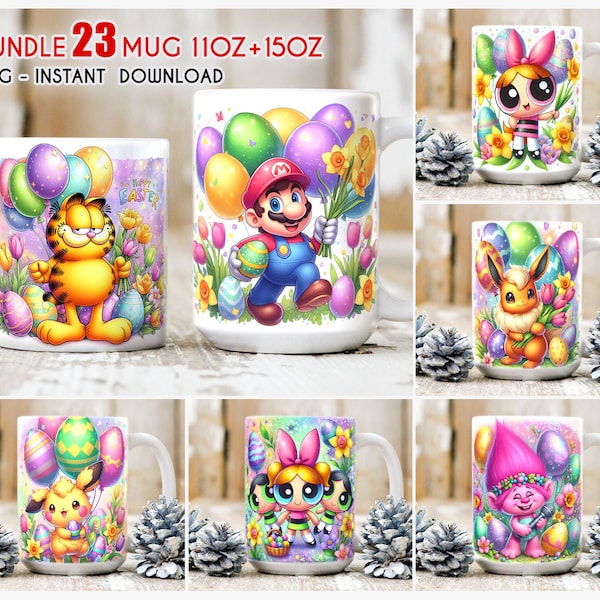 Bundle 23 Mario Easter Mug Png, Cartoon Easter Mug,11oz 15oz Mug, Full Mug Wrap, Easter Mug Wrap Png, Easter Png, Instant Download