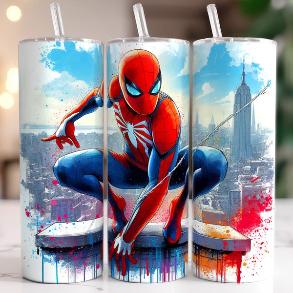 Spiderman Tumbler Wrap, 20 Unzen Becher, Superhelden Tumbler Wrap, Spiderman Aquarell Design Png, Tumbler Sublimation, digitale Datei