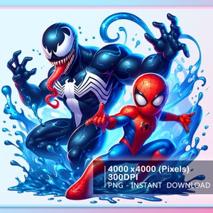 Venom & Spiderman Splash and Watercolor Digital design PNG file for sublimation - High Resolution -Instant Digital PNG Download