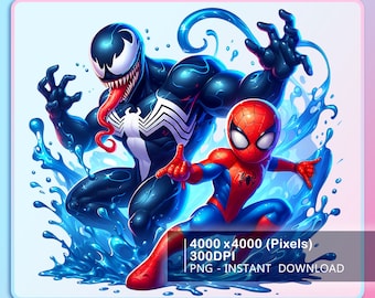 Venom & Spiderman Splash and Watercolor Digital design PNG file for sublimation - High Resolution -Instant Digital PNG Download