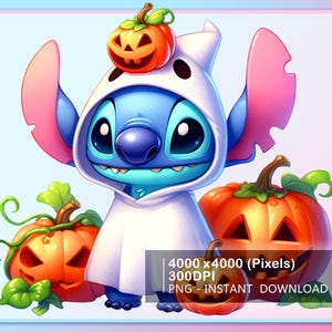 Stitch as Cute Ghost Image, Stitch Halloween Clipart Images, Cartoon Halloween Png, PNG Cute Halloween Images