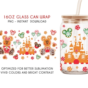 Gingerbread 16oz Glass Can, Christmas 16oz Glass Can, Christmas Vibes, Merry Christmas, Tis The Season, Cartoon Can Glass, Instant Download