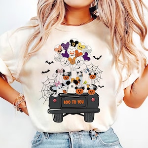 Vintage Cartoon Halloween Boo To You Png, Mouse And Friends Halloween Png, Halloween Party Shirt Design, Family Halloween Png