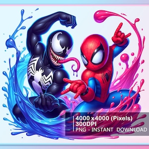 Funny Venom And Spiderman Watercolor Splash Png, Superhero Watercolor splash, Spiderman Png, Sublimation Design Png Instant Download