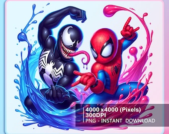 Funny Venom And Spiderman Watercolor Splash Png, Superhero Watercolor splash, Spiderman Png, Sublimation Design Png Instant Download