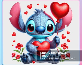 Stitch Valentine Day Png, Corazón rojo de San Valentín de dibujos animados Png, Diseño de pareja de San Valentín Png, Coqueta de San Valentín Png, Película de San Valentín Png
