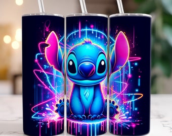 Stitch Neonlicht 20 Unzen Skinny Tumbler Wrap, Stitch 20 Unzen Tumbler Wrap, Cartoon Film Tumbler Wrap, Tumbler Sublimation, Png Herunterladen