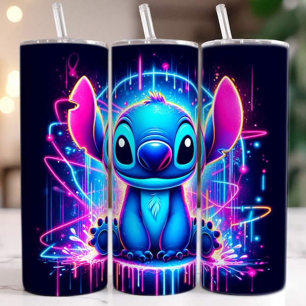 Stitch Neon Light 20oz Skinny Tumbler Wrap, Stitch 20oz Tumbler, Cartoon Movie Tumbler Wrap, Tumbler Sublimatie, Png Download