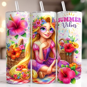 Rapunzel Princess Summer Vibes Becher, 20 Unzen Skinny Tumbler, verwickelte Tumbler Wrap, Sommer Floral, Full Tumbler Wrap, Png Instant Download
