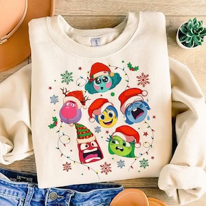 Inside Out 2 Christmas Design Png, Cartoon Emotions Friends Christmas Png, Mental Health Png, Xmas Holiday Png, Santa Claus,Christmas Png