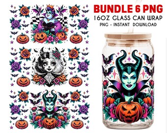 Bundle Villains Can Glass Wrap, 16oz Libbey Can Glass, Halloween Witch Wrap, Halloween Can Glass Wrap, Can Glass PNG Download
