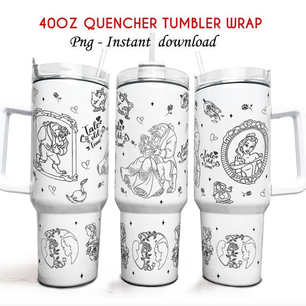 Princess 40oz Tumbler Quencher Tumbler Wrap, Cartoon Tumbler Wrap, Beauty and the Beast Tumbler, Princess 40z Tumbler Wrap PNG,Png Download