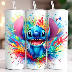 Stitch Splash Aquarell Tumbler Wrap, Cartoon Tumbler Wrap, 20 Unzen Skinny Tumbler, Full Tumbler Wrap, Sublimationsdesign, PNG Digital Download