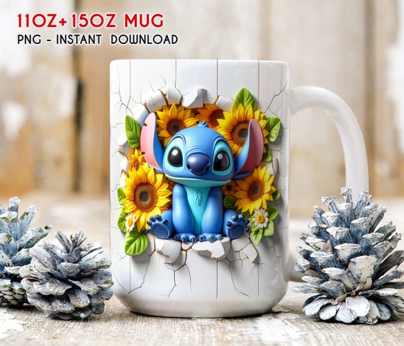 3D Stitch Floral Mug, Stitch Spring Mug Wrap, 3D Spring Wrap, 11oz 15oz Mug, Mug Sublimation, 3D Mug, Mug Png Instant Download