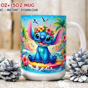 Cartoon Summer Beach Mug, 11oz 15oz Mug, Mug Wrap, Mug Sublimation, Beach Mug Wrap, Summer Mug, Png Instant Download
